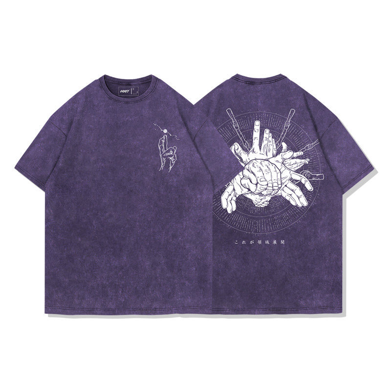 咒術迴戰結印手勢領域展開水洗做舊 2026親子情侶男女同款 印花短袖T恤