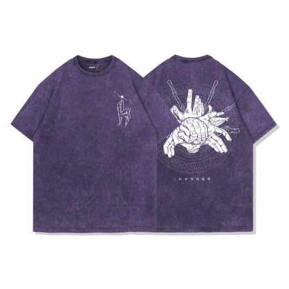 咒術迴戰結印手勢領域展開水洗做舊 2026親子情侶男女同款 印花短袖T恤