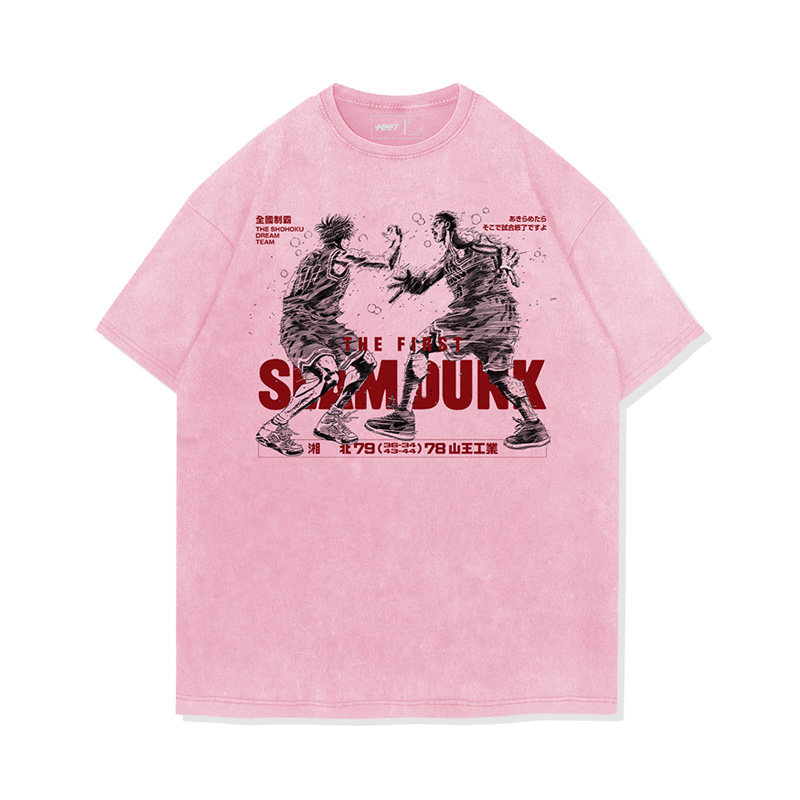 灌籃高手流川楓櫻木花道世紀擊掌水洗做舊 2026親子情侶男女同款 印花水洗短袖