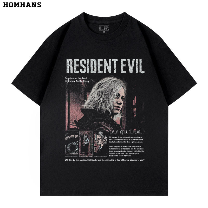 生化危機9安魂曲做舊水洗復古 2026親子情侶男女同款 印花短袖T恤