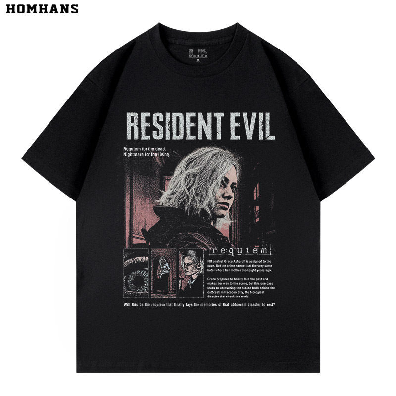 生化危機9安魂曲做舊水洗復古 2026親子情侶男女同款 印花短袖T恤
