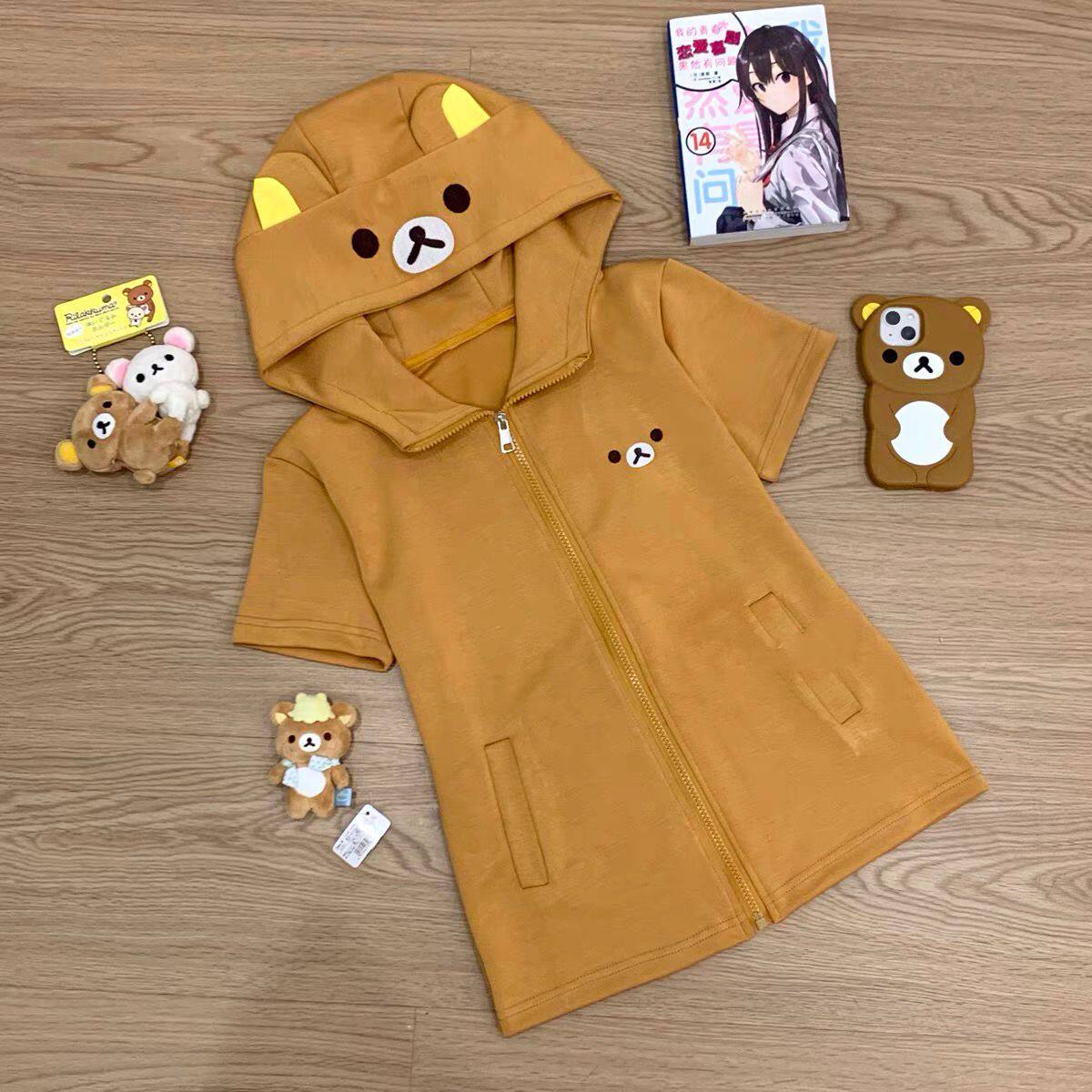 拉拉熊哥熊妹窄款修身顯瘦可愛開衫連帽衛衣外套