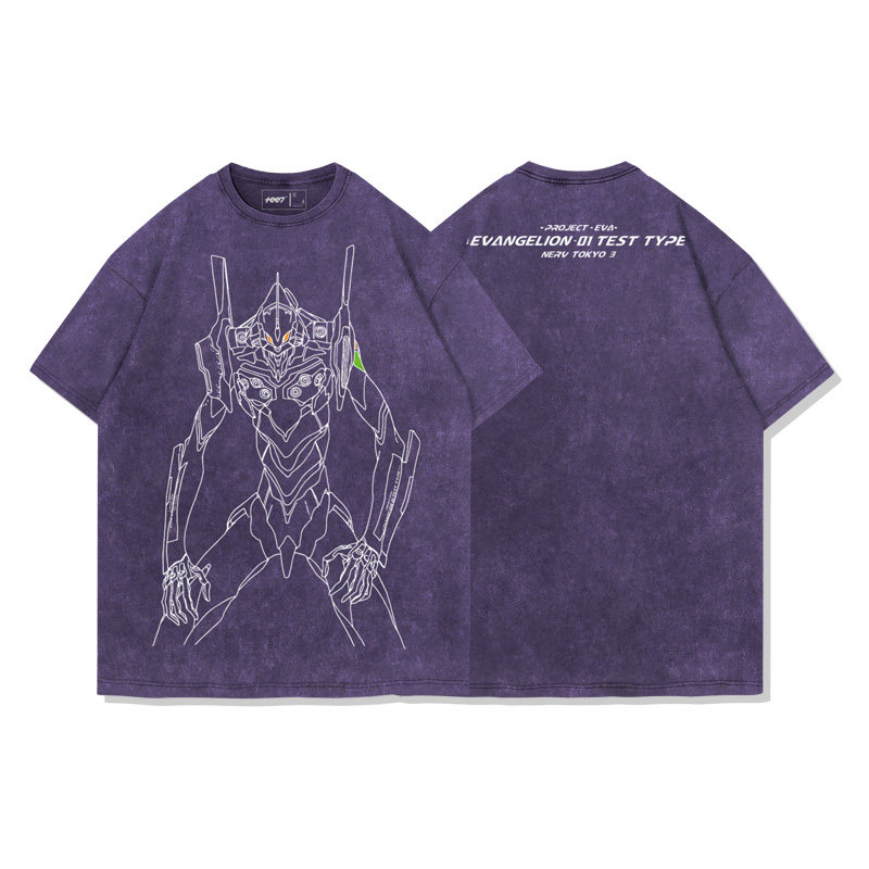 EVA初號機 水洗做舊 2026親子情侶男女同款 印花水洗短袖