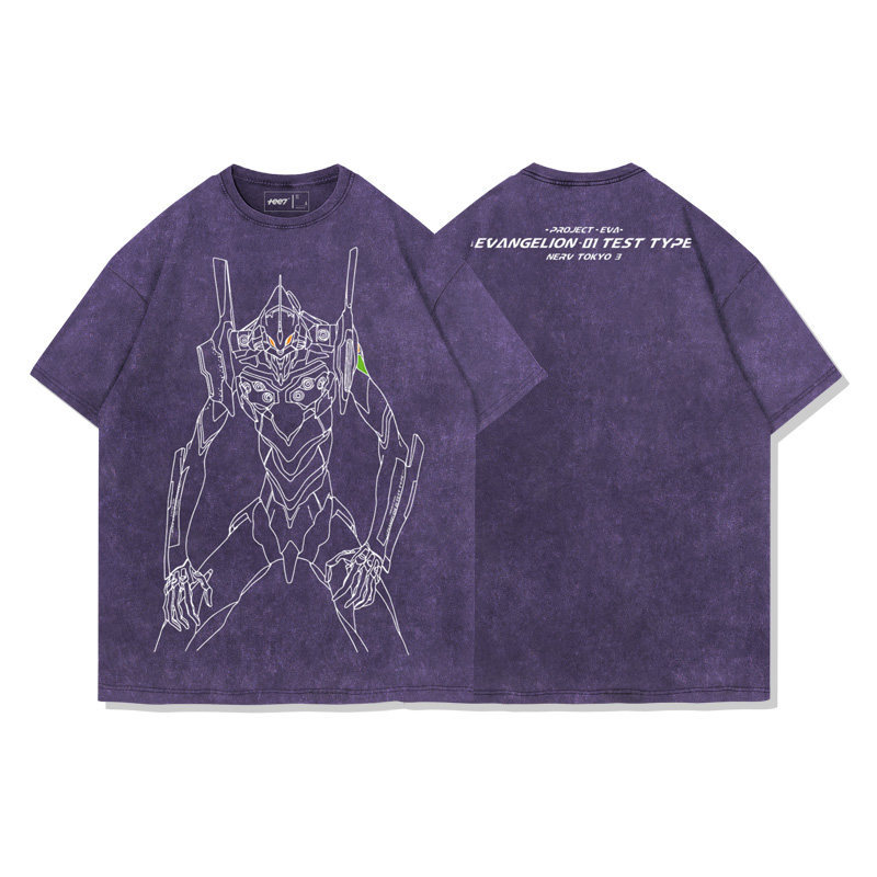 EVA初號機 水洗做舊 2026親子情侶男女同款 印花水洗短袖