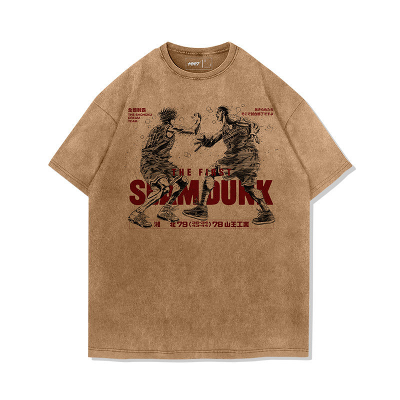 灌籃高手流川楓櫻木花道世紀擊掌水洗做舊 2026親子情侶男女同款 印花水洗短袖