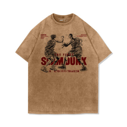 灌籃高手流川楓櫻木花道世紀擊掌水洗做舊 2026親子情侶男女同款 印花水洗短袖