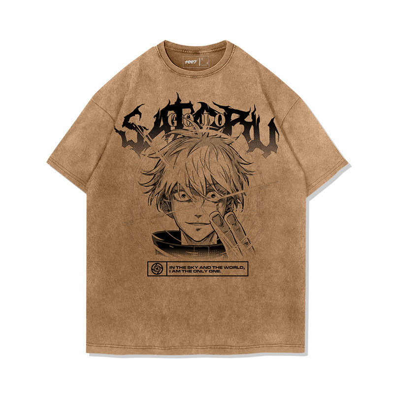 咒術迴戰五条悟水洗做舊 2026親子情侶男女同款 印花水洗短袖