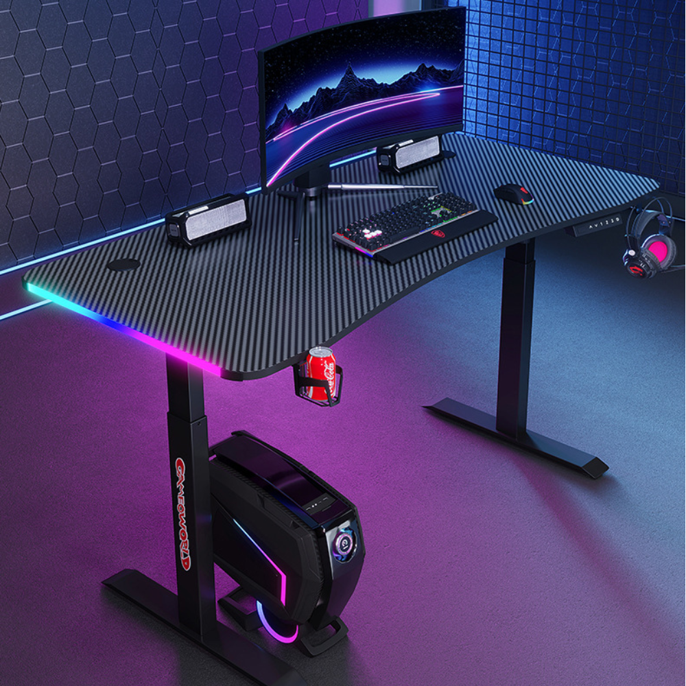 LED Gaming Desk Computer Table with Cup Holder Headphone Hook