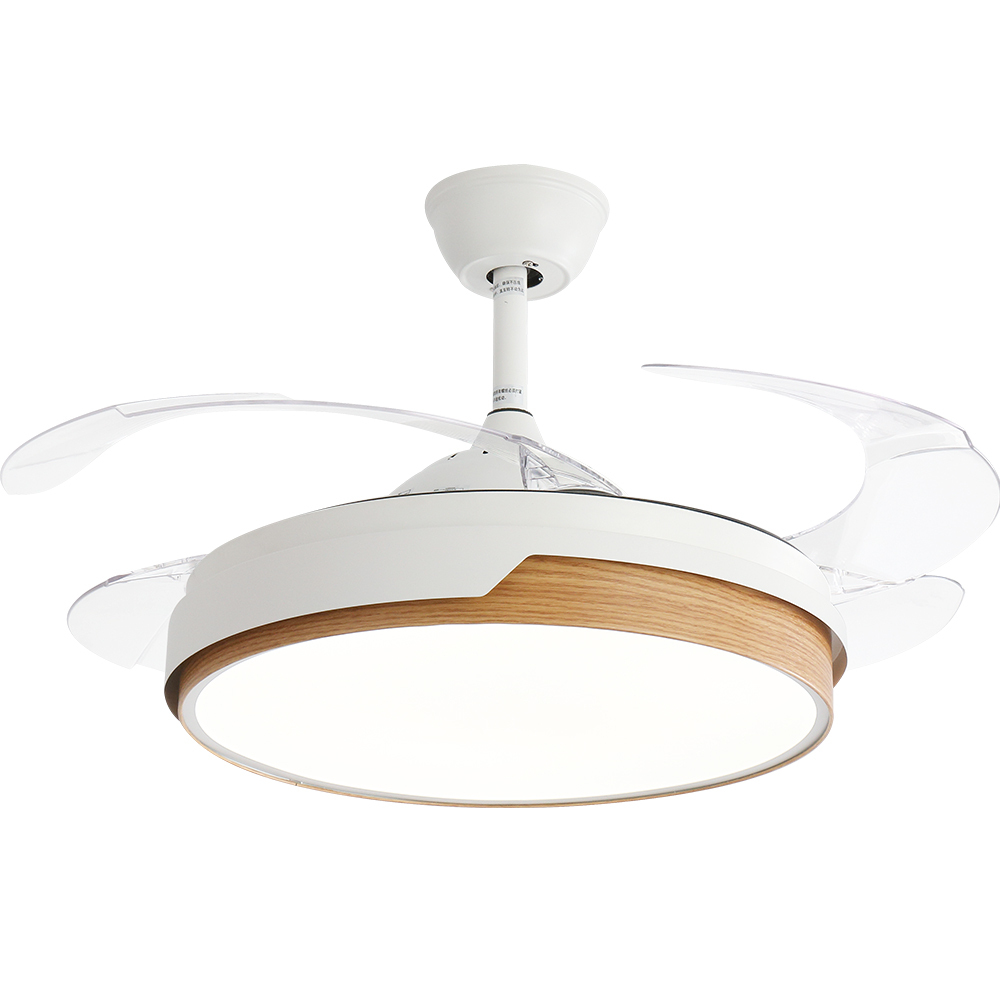 BL-2212 42"/48" 4 Pcs Pc White+Wood Grain Modern Ceiling Fan With Led Light Retractable