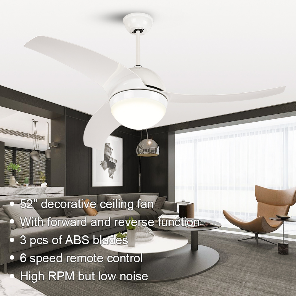 BL-2056 52" 3 Pcs Abs White High Quality Led Ceiling Light Fan