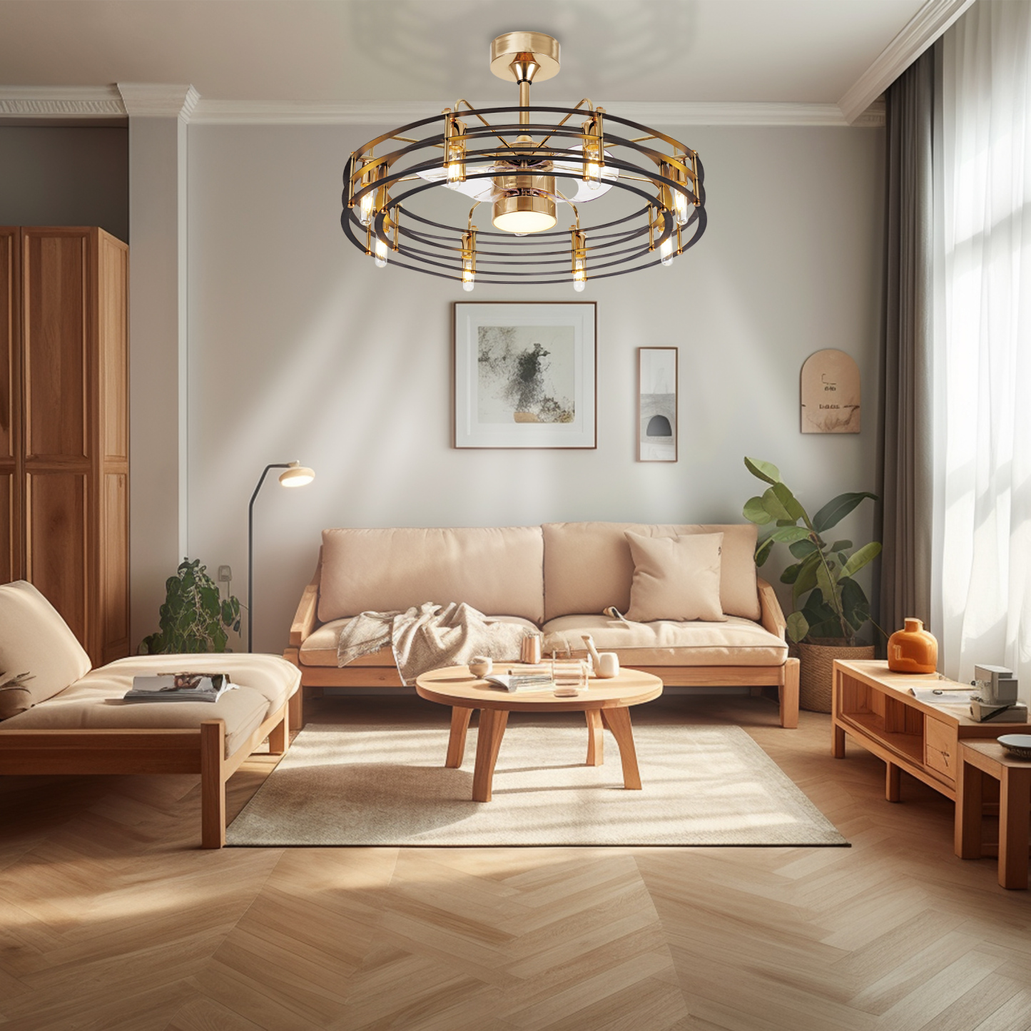 BL-7038 3 Pcs Abs S Gold+Black Simple Nordic Ceiling Fan Light