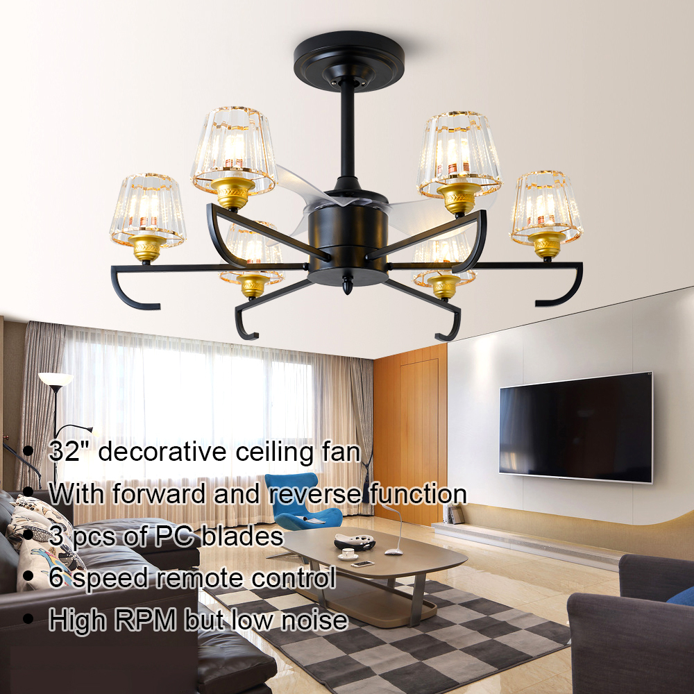 BL-7011-BK-GD Black Modern ceiling fan with acrylic shade