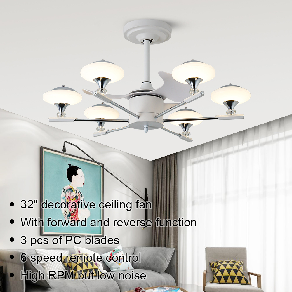 BL-7012-WH-CH white Modern ceiling fan with acrylic shade