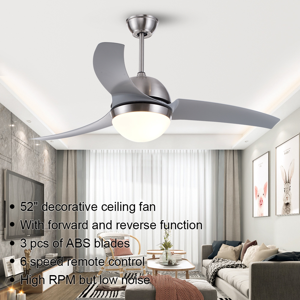 BL-2056 52" 3 Pcs Abs Grey High Quality Led Ceiling Light Fan