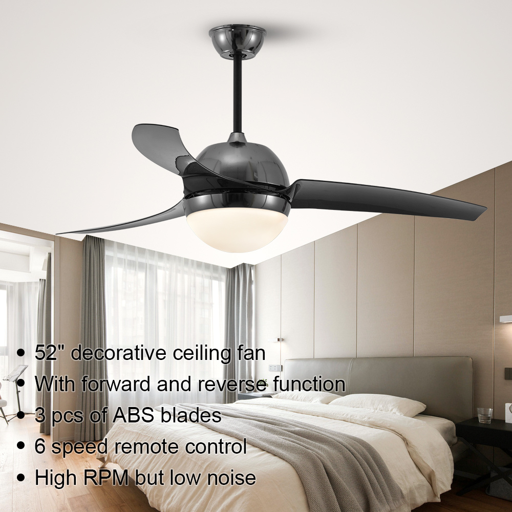 BL-2056 52" 3 Pcs Abs Black High Quality Led Ceiling Light Fan