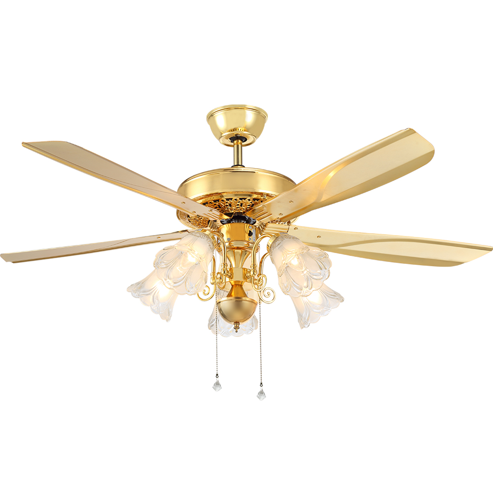 BL-1005 52"Gold decorative ceiling fan with Lampshade 5 blade Iron ceiling fan led light