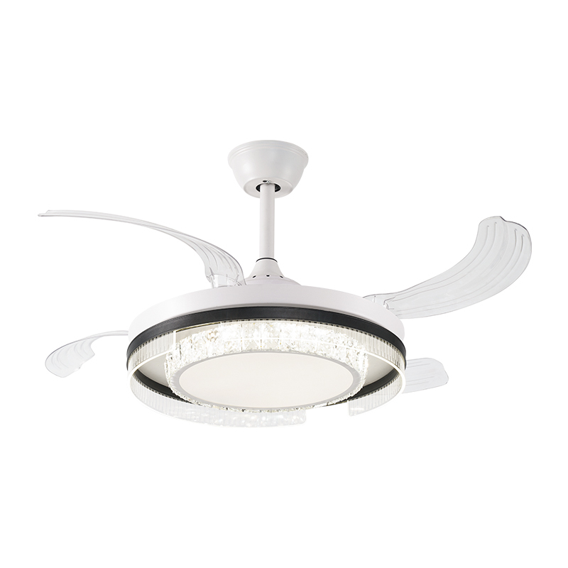 BL-2957 48" 4 Pcs Pc White+Black Best Warm White Light Ceiling Fan With Led Light