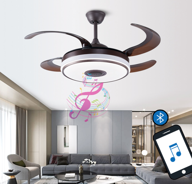 BL-2982 48" 4 Pcs Pc Black Remote Control Smart Ceiling Fan 220V Ceiling Fan With Light Dc