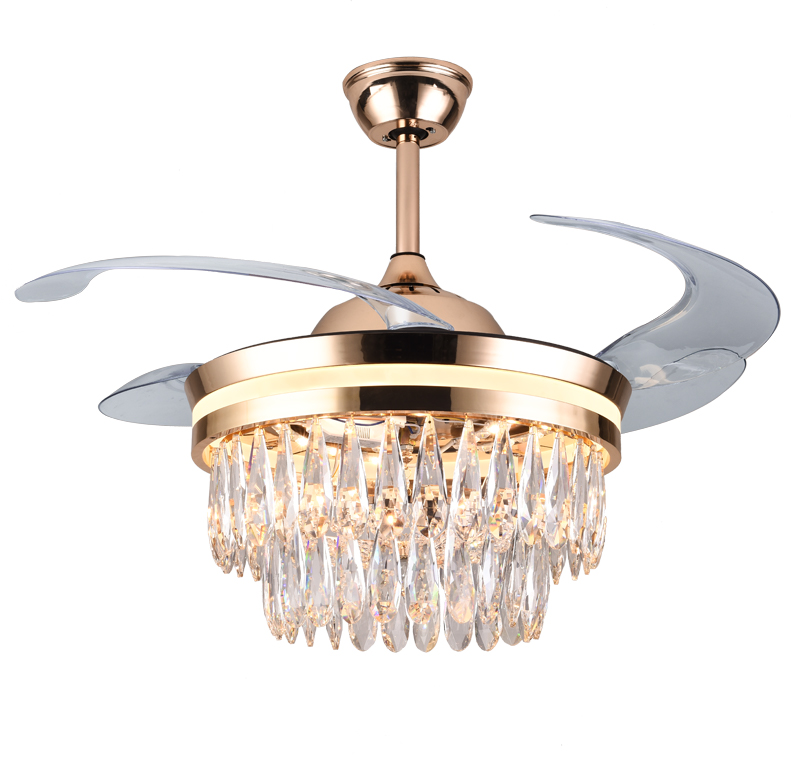 BL-3024 42"/48" 4 Pcs Pc Slient Design Gold Retractable Ceiling Fan With Light