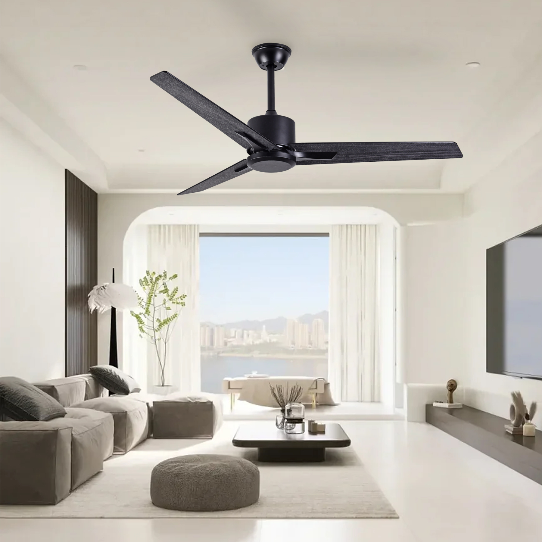BL-3043 52" 3 Pcs Composite Board Black Smart Ceiling Fan 220V