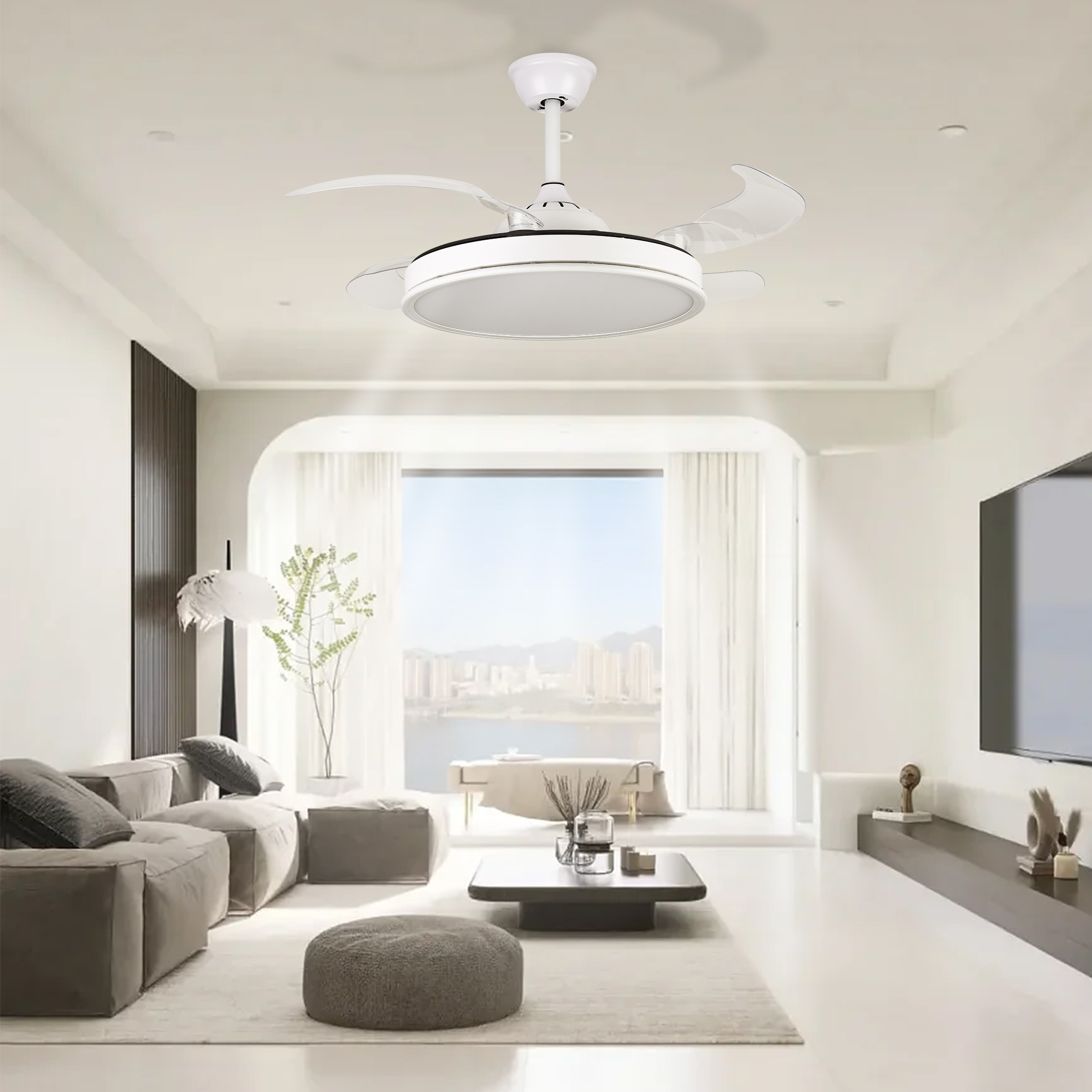 BL-3087 42''/48" 4 Pcs Pc Remote Control Silent Ceiling Fan With Light