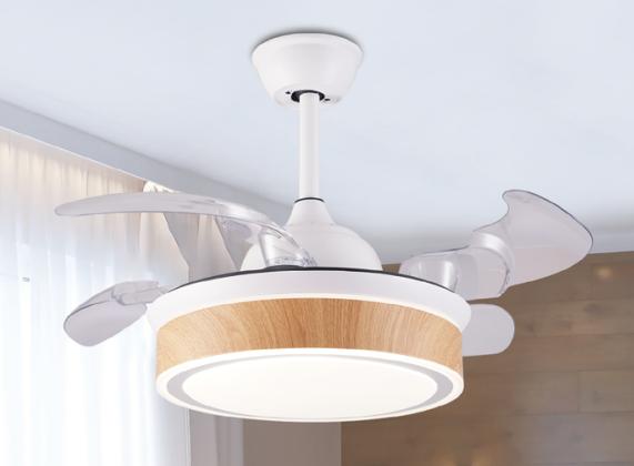 BL-6450 36" 4 Pcs Pc White+Wood Grain With Lighting Remote Control Retractable Ceiling Fan