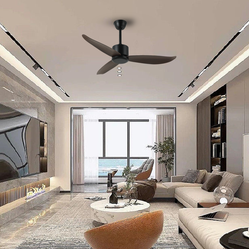 BL-2678 46" 3 Pcs Abs Black Remote Control Sitting Room Ceiling Fan Modern