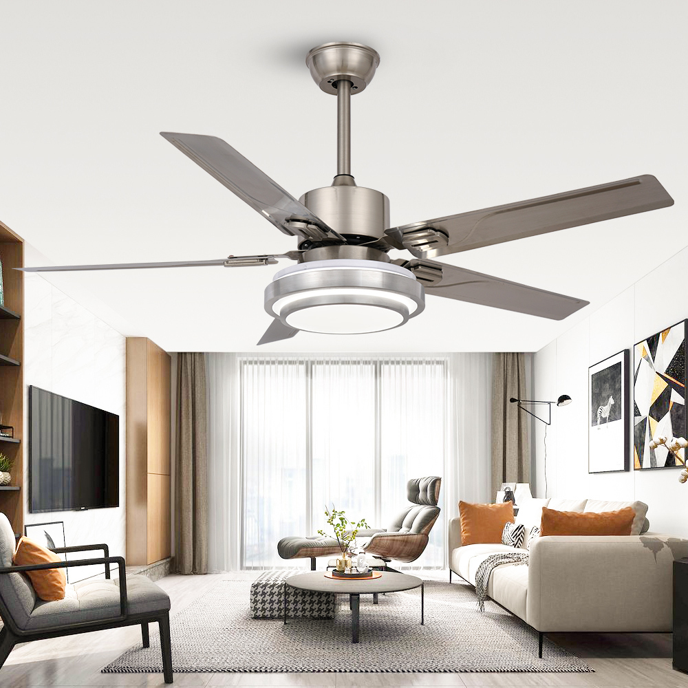 BL-2818 48" 5 Pcs Iron Sand Nickel Electric Ceiling Fan Lamp