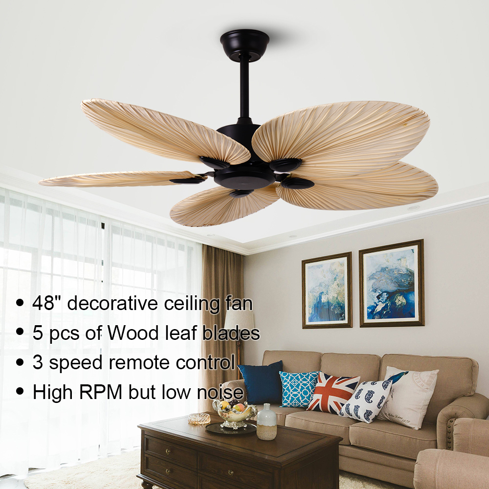 BL-2843 52" 5 pcs Wood Leaf Black Decorative Electric Ceiling Fan