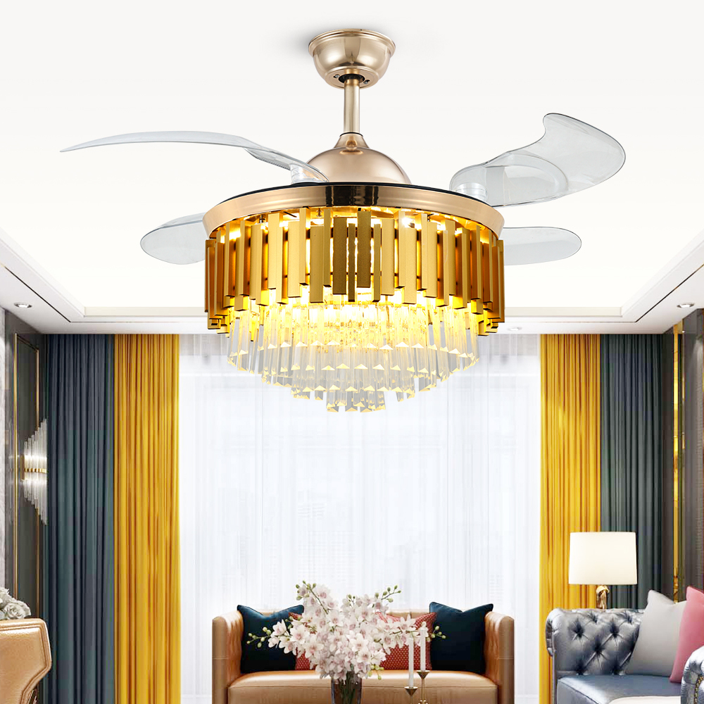 BL-2873 42"/48" 4 pcs PC S Gold Invisible Crystal Chandelier Ceiling Fan
