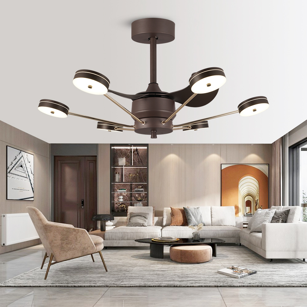 BL-7009 22" 3 Pcs Abs Coffee+Gold Smart Ceiling Fan With Light
