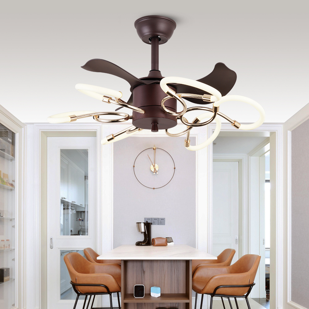 BL-7014 22" 3 Pcs Abs Coffee+Gold Ceiling Light With Fan And Remote