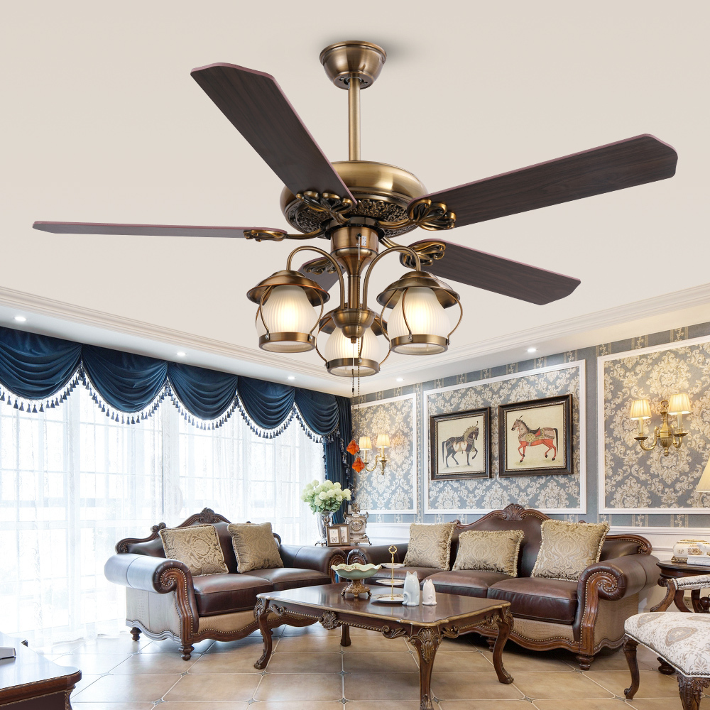 BL-8202 52" 5 Pcs Composite Board Antique Bronze Living Room Ceiling Fan With Lights