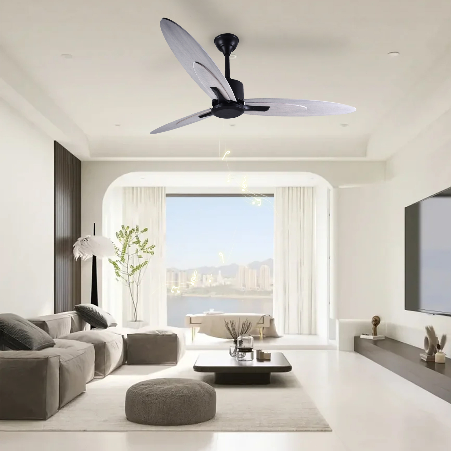 BL-3007 52" 3 Pcs Solid Wood Black Modern Remote Control Ceiling Fan