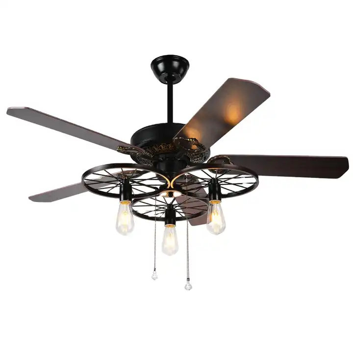 BL-2148 52" 5 Blades Composite Board Black With Brush Gold Vintage Style Ceiling Fan With Light