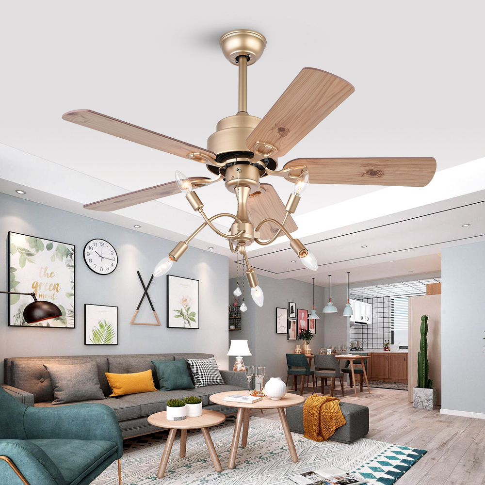 BL-2168 48" 5 Pcs Composite Board Gold Lowes Ceiling Fans With Remote Control And Light