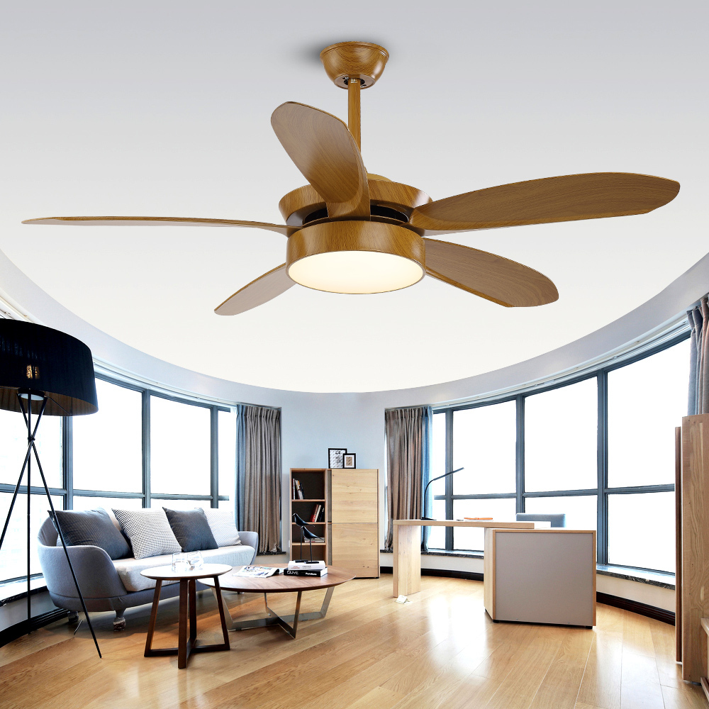 BL-2168 56" 5 Pcs Abs Wood Grain Three Color Dimmable Led Light Ceiling Fan