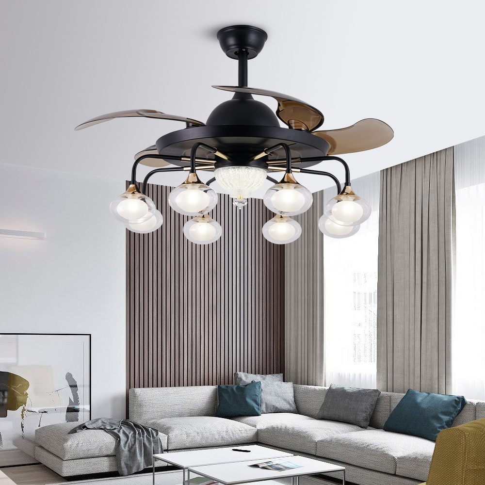 BL-2513 42"/48" 4 Pcs Pc Coffee Modern Flush Mount Ceiling Fan With Light