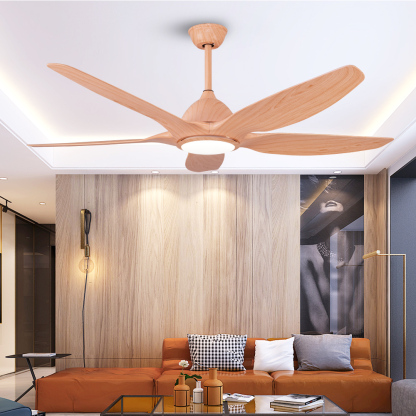 BL-2528 60"  5 Pcs Abs Light Wood Grain Smart Ceiling Fan Light