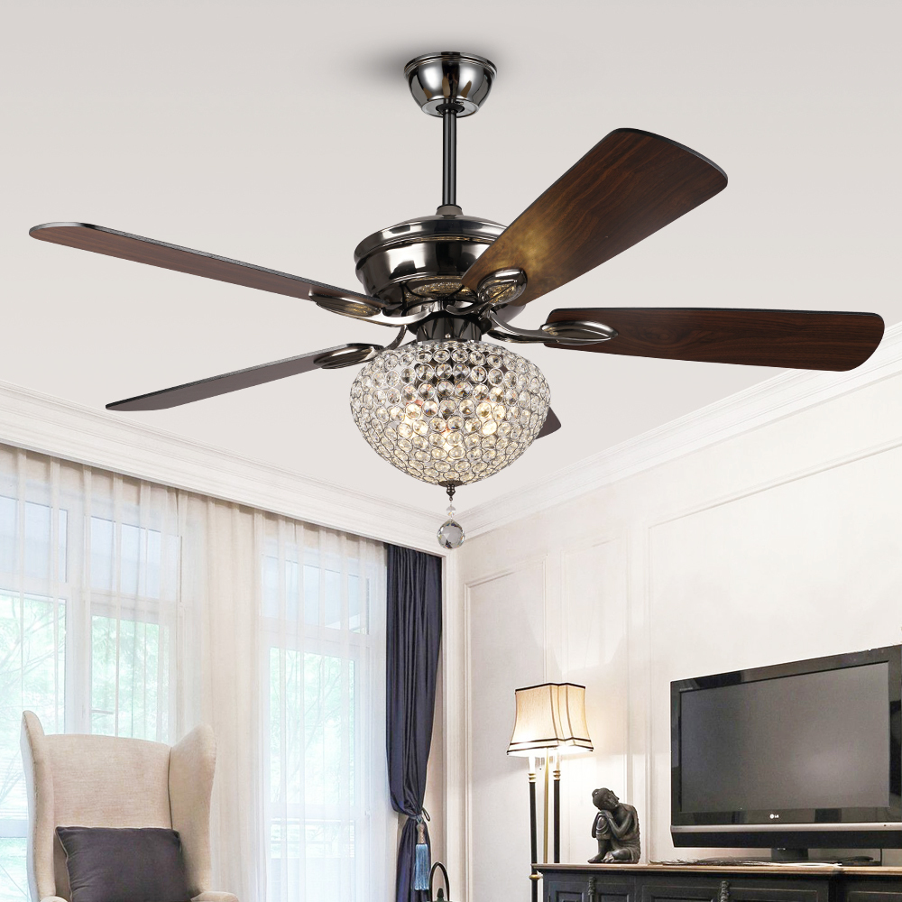BL-2535 52" 5 Pcs Composite Board Pearl Black Crystal Ceiling Fan With Light