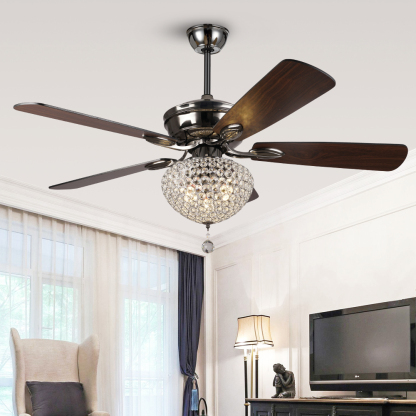 BL-2535 52" 5 Pcs Composite Board Pearl Black Crystal Ceiling Fan With Light