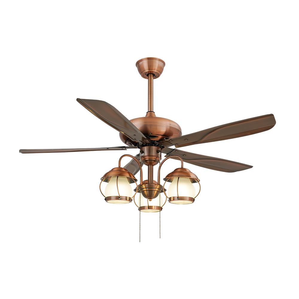 BL-1022 48" 5 Pcs Iron Red Antique Bronze Dc Ceiling Fan With Light