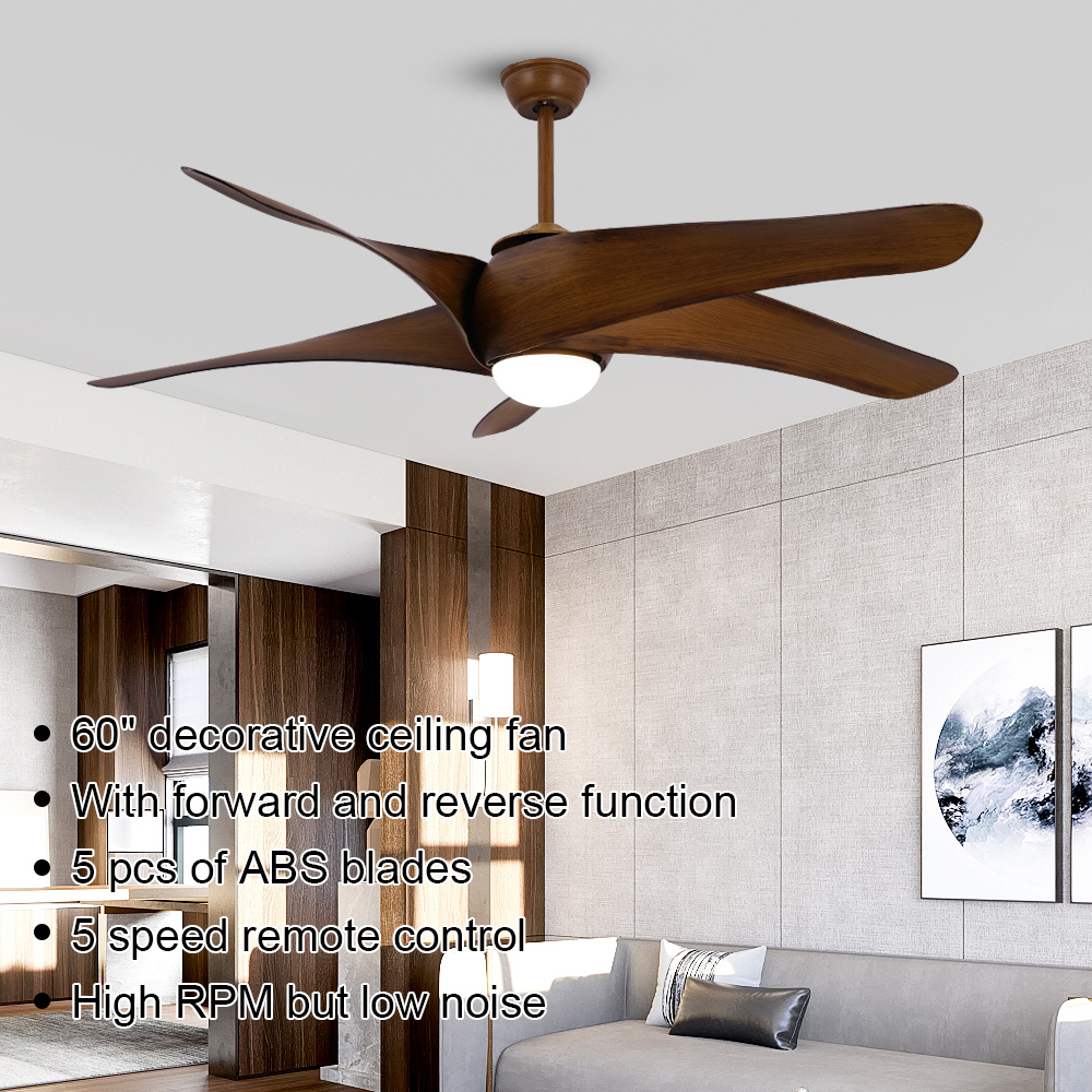 BL-2842 64" 5 Pcs Abs Dark Wood Grain Led Ceiling Fan Light Lamp Remote Control 110 Volt