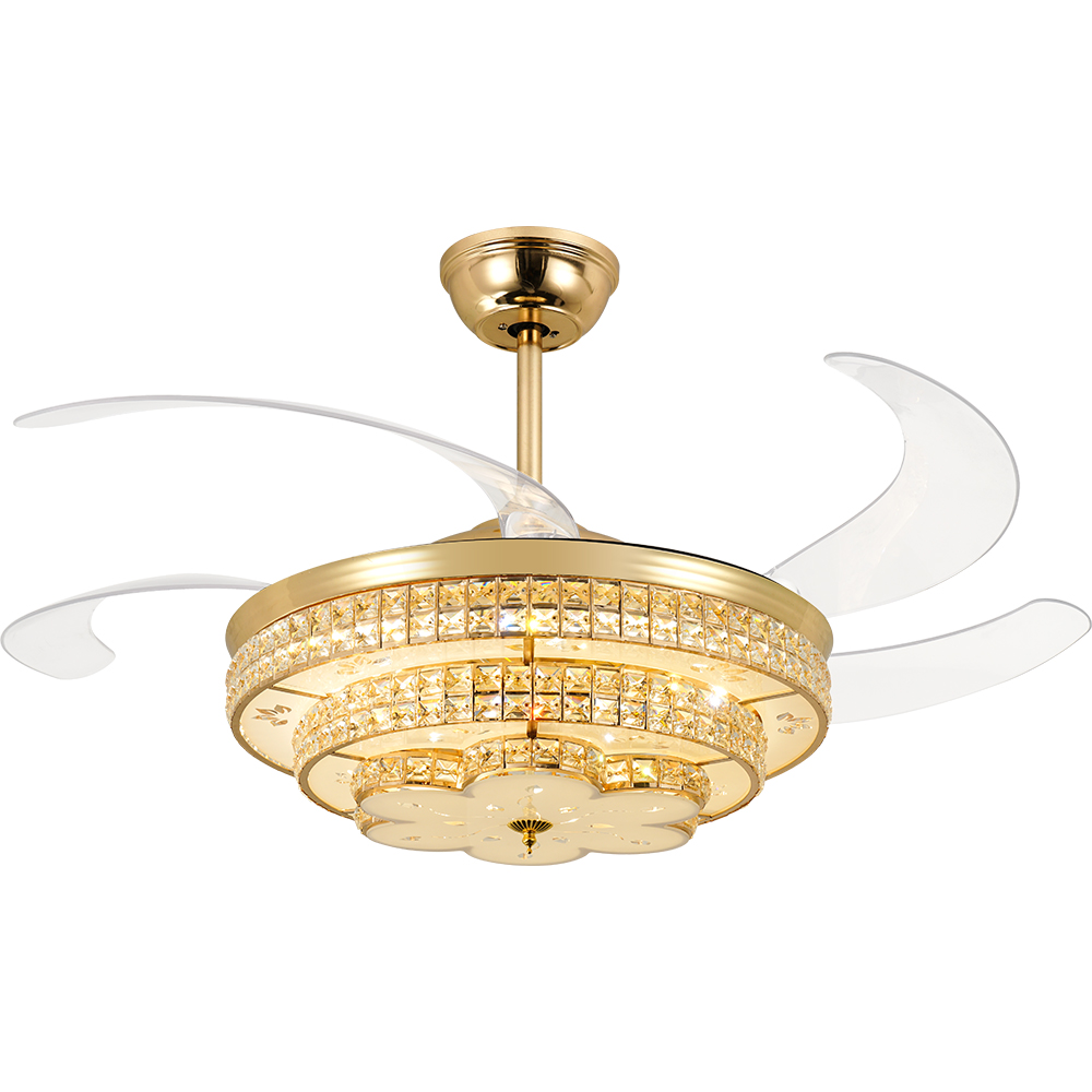 BL-2872 52" 4 Blades Pc Remote Control Gold Led Retractable Ceiling Fan