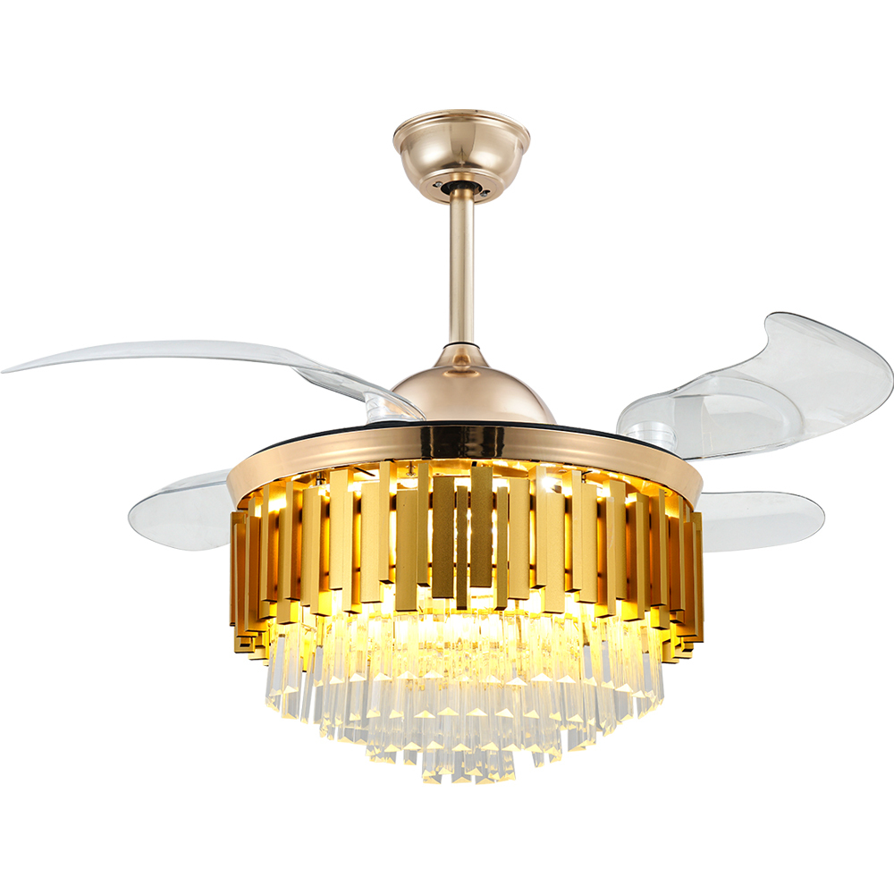 BL-2873 42"/48" 4 pcs PC S Gold Invisible Crystal Chandelier Ceiling Fan