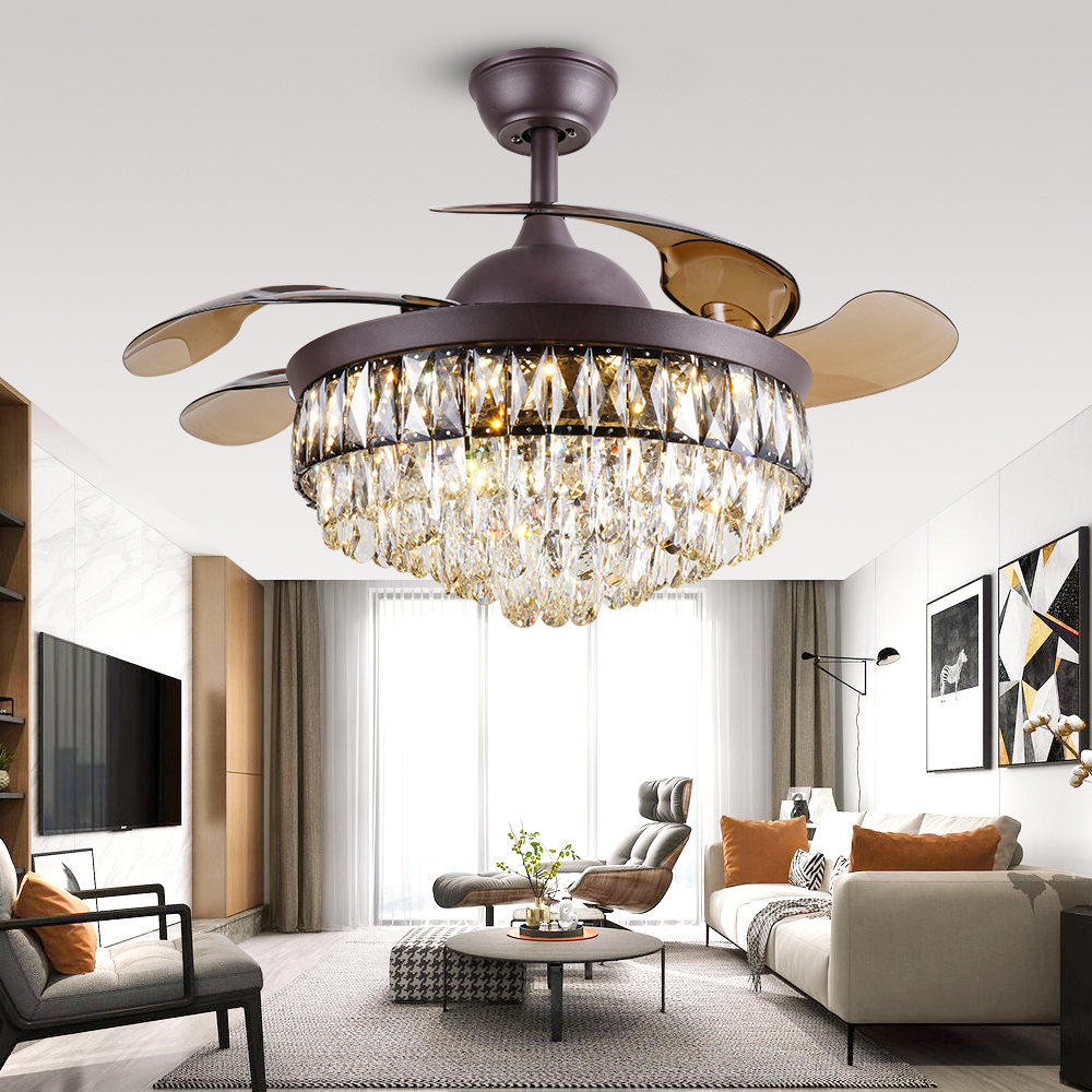 BL-2878 42''/48" 4 Pcs Pc Coffee Luxury Crystal Ceiling Fan Light
