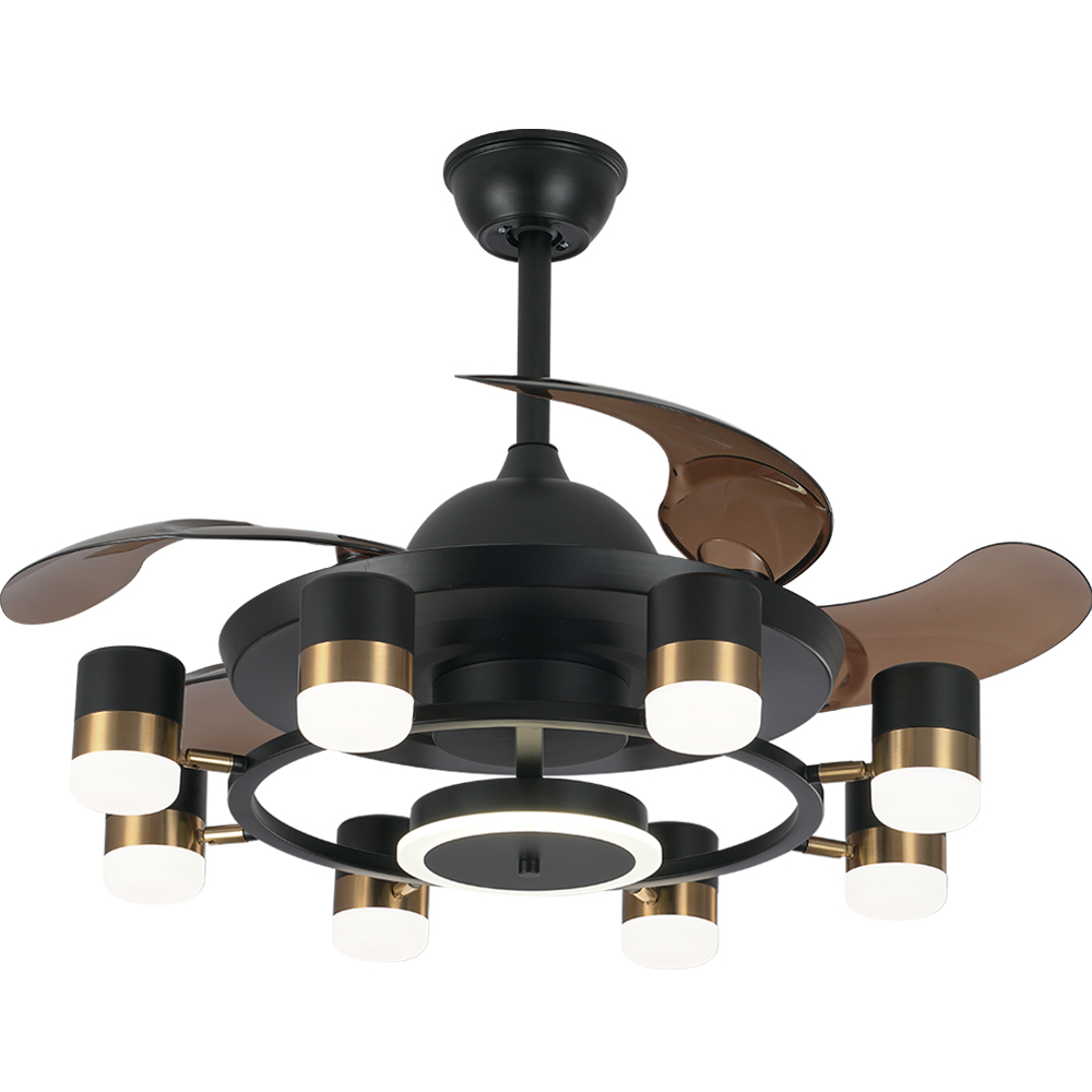 BL-2910 42"/48" 4 Pcs Pc Black+Gold Chandelier Fan Ceiling Fan Light