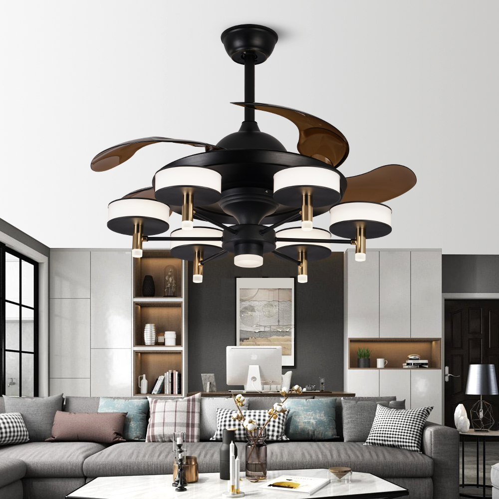 BL-2911 42"/48" 4 Pcs Pc Black+Gold Ceiling Fan With Light And Remote