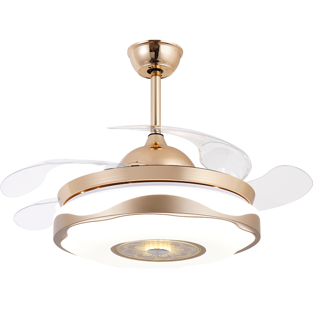 BL-1540 42"/48" S Gold Acrylic Retractable Ceiling Fan With Light