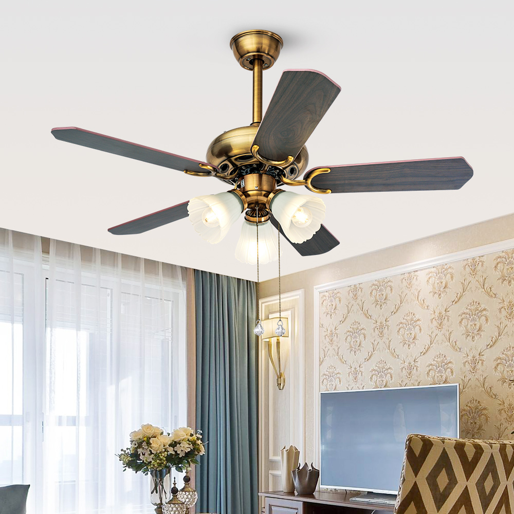 52"Led Ceiling Fans 5 Pcs Composite Board Remote Control Zipper Control Decorative Ceiling Fan
